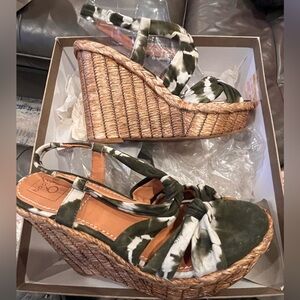 Bacio 61 Green and Brown Wedge Sandals